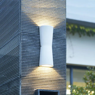 Cylinder White Metal LED Exterior Up Down Wall Sconce Zawala Image - 2