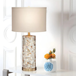 Modern White Drum Shade Chic Cylinder Base Table Lamp Zawala Image - 4