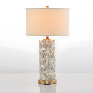 Modern White Drum Shade Chic Cylinder Base Table Lamp Zawala Image - 5