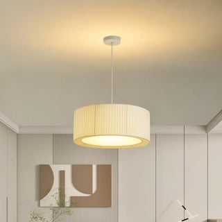 Modern Fabric Drum Pendant Light Chandelier Flexible Length Image - 5