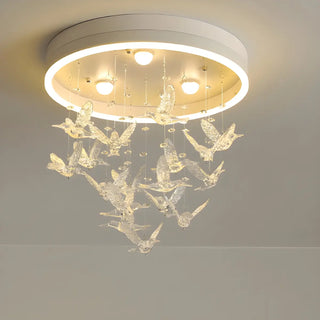 Romantic Bedroom Hanging Birds Drum Flush Mount Light Zawala Image - 10