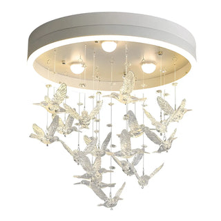 Romantic Bedroom Hanging Birds Drum Flush Mount Light Zawala Image - 11