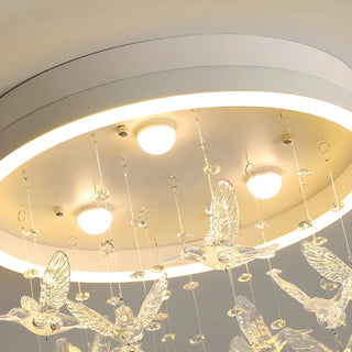 Romantic Bedroom Hanging Birds Drum Flush Mount Light Zawala Image - 13