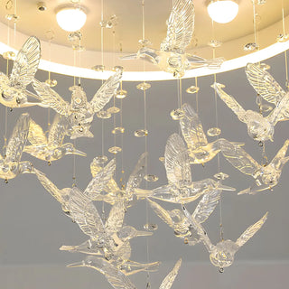 Romantic Bedroom Hanging Birds Drum Flush Mount Light Zawala Image - 14