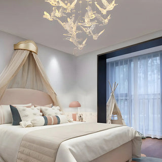 Romantic Bedroom Hanging Birds Drum Flush Mount Light Zawala Image - 15