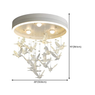 Romantic Bedroom Hanging Birds Drum Flush Mount Light Zawala #size