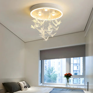 Romantic Bedroom Hanging Birds Drum Flush Mount Light Zawala Image - 3