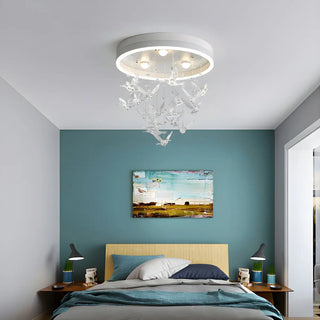 Romantic Bedroom Hanging Birds Drum Flush Mount Light Zawala Image - 5
