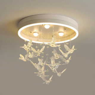 Romantic Bedroom Hanging Birds Drum Flush Mount Light Zawala Image - 6