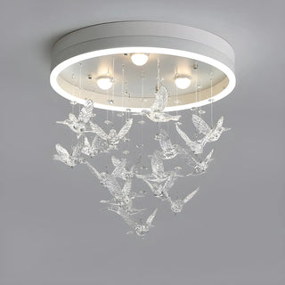 Romantic Bedroom Hanging Birds Drum Flush Mount Light Zawala Image - 7