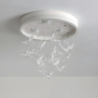 Romantic Bedroom Hanging Birds Drum Flush Mount Light Zawala Image - 9