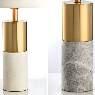 Modern Gold Accent Fabric Cylinder Marble Table Lamp Zawala Image - 11