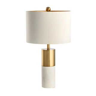 Modern Gold Accent Fabric Cylinder Marble Table Lamp Zawala Image - 12