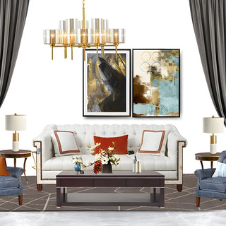 Modern Gold Accent Fabric Cylinder Marble Table Lamp Zawala Image - 4