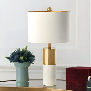 Modern Gold Accent Fabric Cylinder Marble Table Lamp Zawala Image - 5