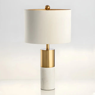 Modern Gold Accent Fabric Cylinder Marble Table Lamp Zawala Image - 8
