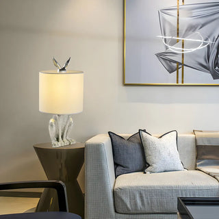 Creative Fabric Shade Rabbit Resin Bedside Table Lamp Zawala Image - 1