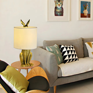 Creative Fabric Shade Rabbit Resin Bedside Table Lamp Zawala Image - 2