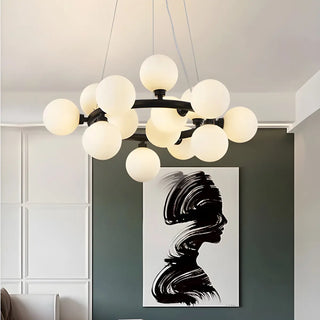 ZOWALA - White Glass Bubble Gold Circle Chandelier Image - 3