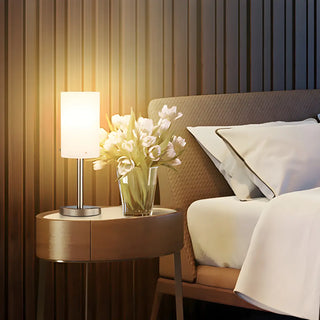 Bedroom Modern White Glass Cylindrical Metal Table Lamp Zawala Image - 11