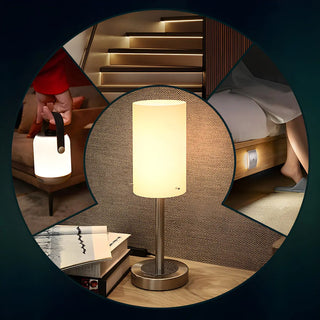 Bedroom Modern White Glass Cylindrical Metal Table Lamp Zawala Image - 12