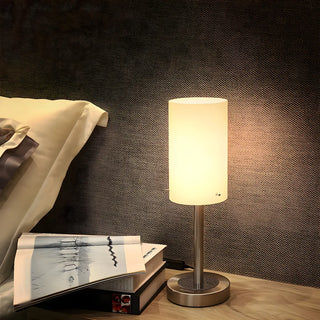 Bedroom Modern White Glass Cylindrical Metal Table Lamp Zawala Image - 3