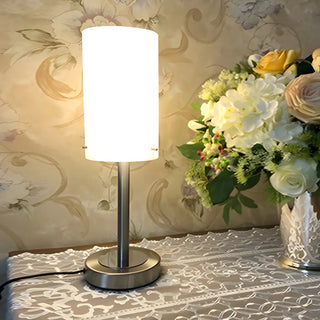 Bedroom Modern White Glass Cylindrical Metal Table Lamp Zawala Image - 4