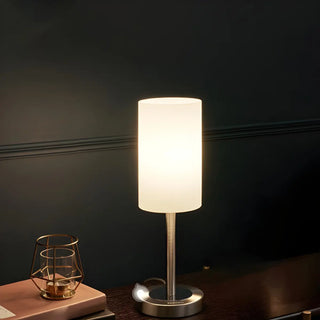 Bedroom Modern White Glass Cylindrical Metal Table Lamp Zawala Image - 5