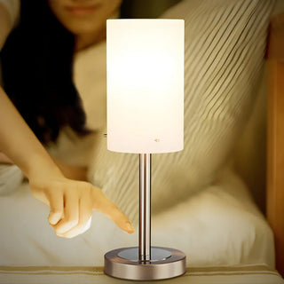 Bedroom Modern White Glass Cylindrical Metal Table Lamp Zawala Image - 6