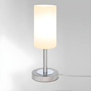 Bedroom Modern White Glass Cylindrical Metal Table Lamp Zawala Image - 7