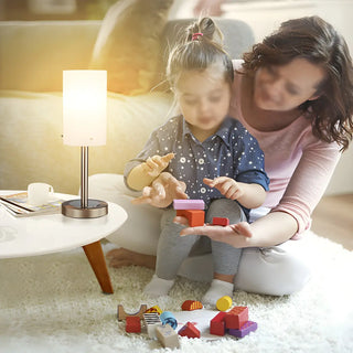 Bedroom Modern White Glass Cylindrical Metal Table Lamp Zawala Image - 9