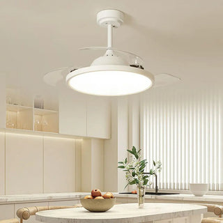Simple White Round Modern Ceiling Fan with LED Light Zawala Image - 1