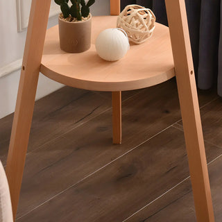 Pleated Cone Wooden Tripod Floor Lamp with Shelf Zawala Image - 13
