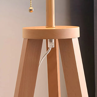 Pleated Cone Wooden Tripod Floor Lamp with Shelf Zawala Image - 15