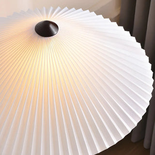 Pleated Cone Wooden Tripod Floor Lamp with Shelf Zawala Image - 16