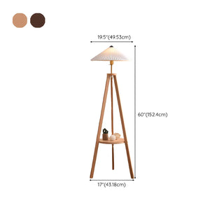 Pleated Cone Wooden Tripod Floor Lamp with Shelf Zawala #size