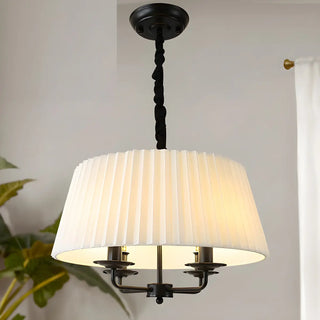 ZOWALA - Pleated Fabric White Coffee 4-Light Drum Chandelier Image - 8