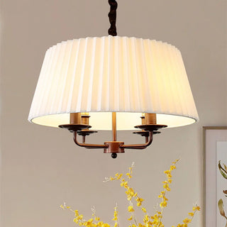 ZOWALA - Pleated Fabric White Coffee 4-Light Drum Chandelier Image - 9