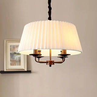 ZOWALA - Pleated Fabric White Coffee 4-Light Drum Chandelier Image - 4