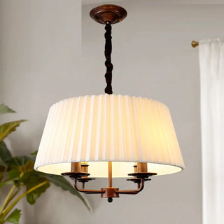 ZOWALA - Pleated Fabric White Coffee 4-Light Drum Chandelier Image - 7