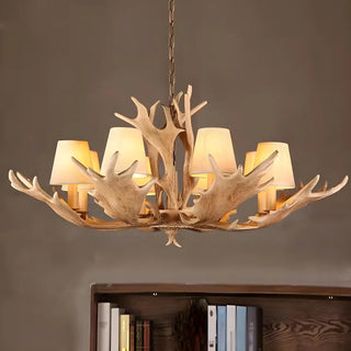 ZOWALA - White Antler Resin Fabric 8-Light Farmhouse Chandelier Image - 3