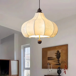 ZOWALA - Fabric Wood Lantern White Adjustable Living Room Chandelier Image - 2