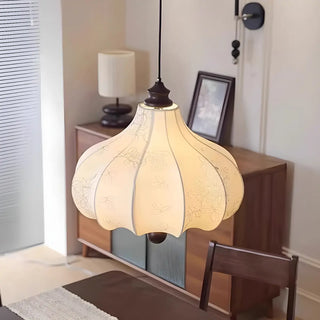 ZOWALA - Fabric Wood Lantern White Adjustable Living Room Chandelier Image - 4