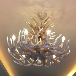 ZOWALA - Wood Antler Candle Farmhouse Chandelier Image - 12