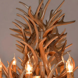 ZOWALA - Wood Antler Candle Farmhouse Chandelier Image - 13