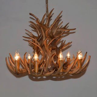 ZOWALA - Wood Antler Candle Farmhouse Chandelier Image - 16