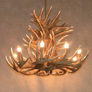 ZOWALA - Wood Antler Candle Farmhouse Chandelier Image - 17
