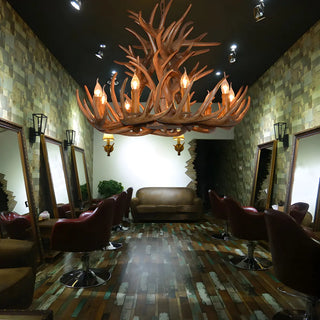 ZOWALA - Wood Antler Candle Farmhouse Chandelier Image - 18