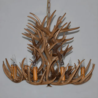 ZOWALA - Wood Antler Candle Farmhouse Chandelier Image - 19