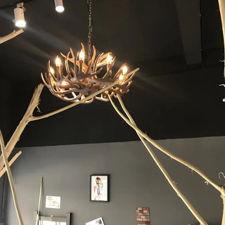 ZOWALA - Wood Antler Candle Farmhouse Chandelier Image - 20